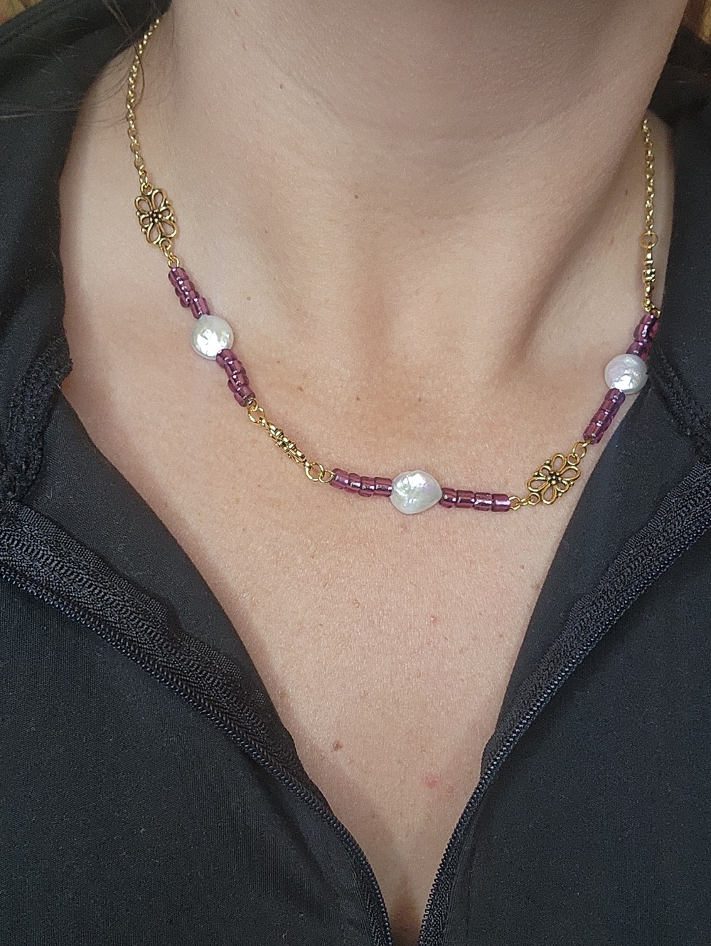 Luminous Lilac & Gold Freshwater Pearl Necklace